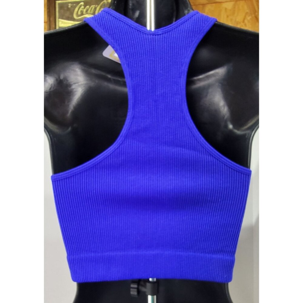Zenana Racerback Brami Top Bright Blue Ribbed Sleeveless V-Neck Womens L/XL - Picture 2 of 8